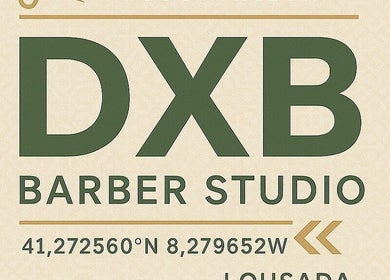 Dxb Barber Studio sign at Lousada, Porto, PT showcasing stylish branding.