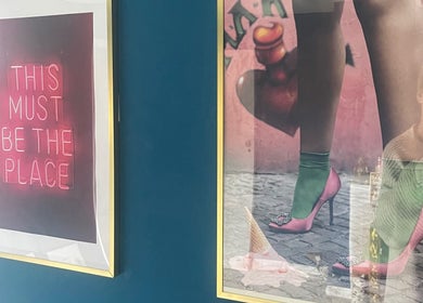 Colorful art on display at Sabrina’s salon in Brighton, England, GB, creating a stylish and inviting atmosphere.