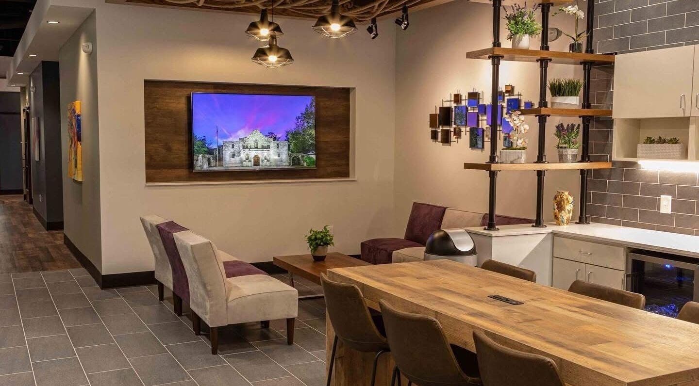 Elegant lounge area at Serenity Aesthetics & Spa, Charlotte, North Carolina, US with modern decor.