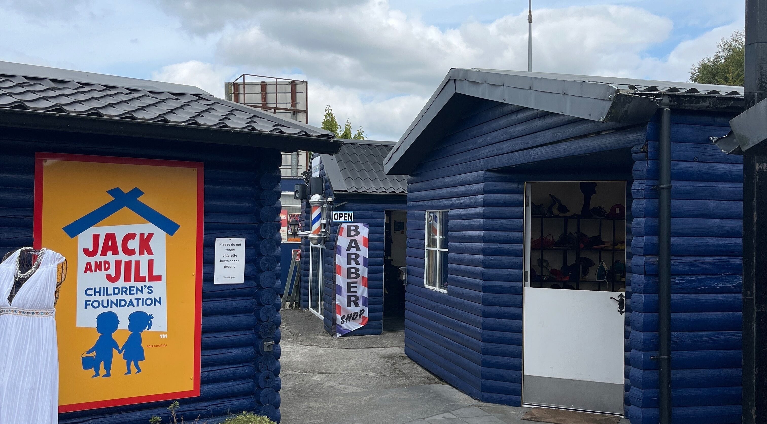 Cutcorner barbershop with blue log walls in County Kildare, County Kildare, IE.