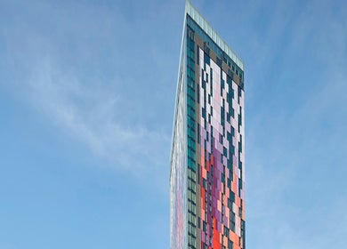 Colorful high-rise near JZ Nailed It, Croydon, England, GB, showcasing modern architectural design.