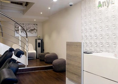 Modern interior of Anya Spa@Angel in London, England, GB with sleek furniture and elegant decor.