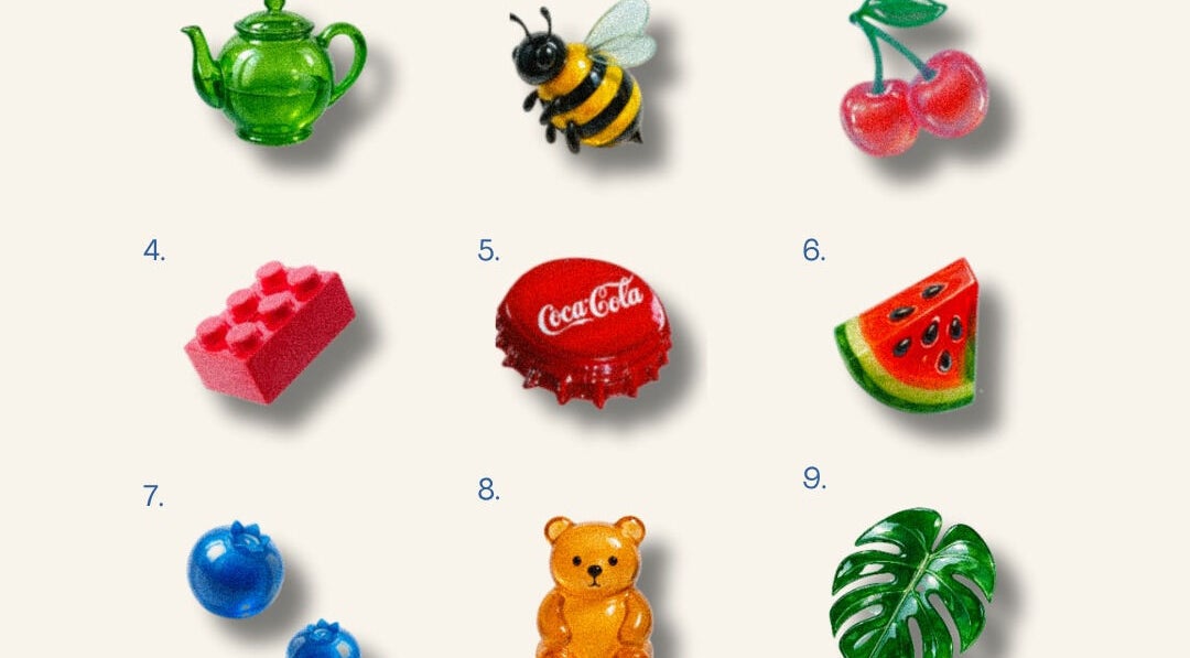 Vibrant trinkets displayed at Coolbabatattoo, New York, US, featuring a teapot, bee, and more.