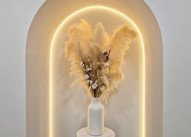 Elegant vase with pampas grass at Skin Well Aesthetics Boutique, London, England, GB.