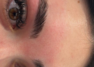 Close-up of expertly styled brows at Browsbybre, located in Upland, California, US.