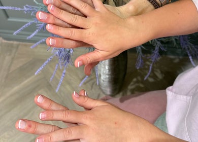 French manicure at Ann’s Nails and Beauty, Ruddington, England, GB featuring lavender accents.