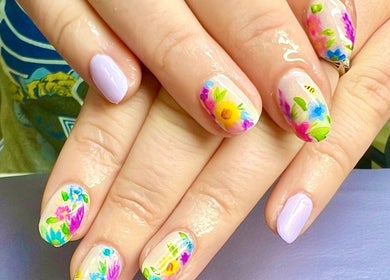 Floral nail art at The Harrogate Nail Artist, Harrogate, England, GB, showcasing intricate designs.