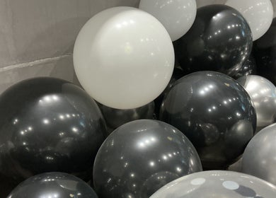 Elegant monochrome balloons at VOIDE nail studio, Richmond, British Columbia, CA.