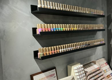 Colorful nail polish display at VOIDE nail studio, Richmond, British Columbia, CA.