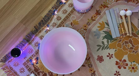 Calming wellness setup at Butterfly Energy, Duncraig, Western Australia, AU with singing bowls and decorative mat.