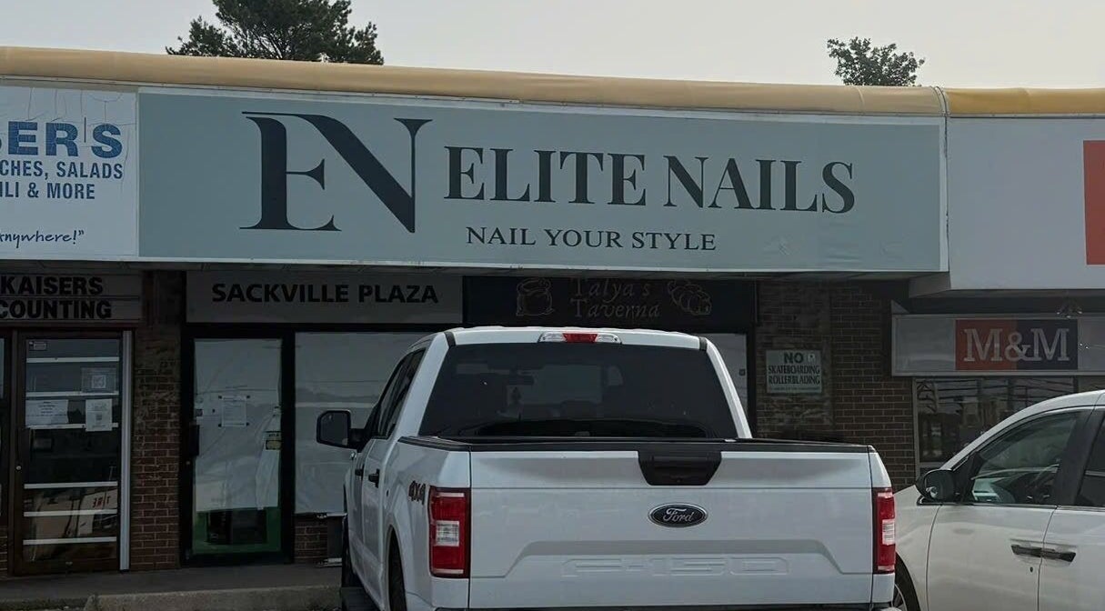 Front view of Elite Nails located in Lower Sackville, Nova Scotia, CA, showcasing the salon signage.