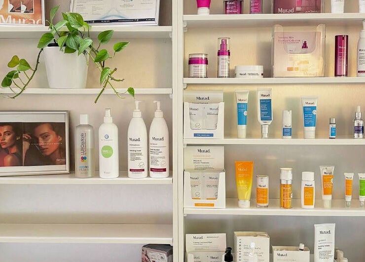 Premium beauty products on shelves at Advanced Skin and Laser, Mount Eliza, Victoria, AU.