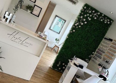 Reception area at Hayley Louise Beauty & Education in Hyde, England, GB, showcasing a modern, minimalist design.