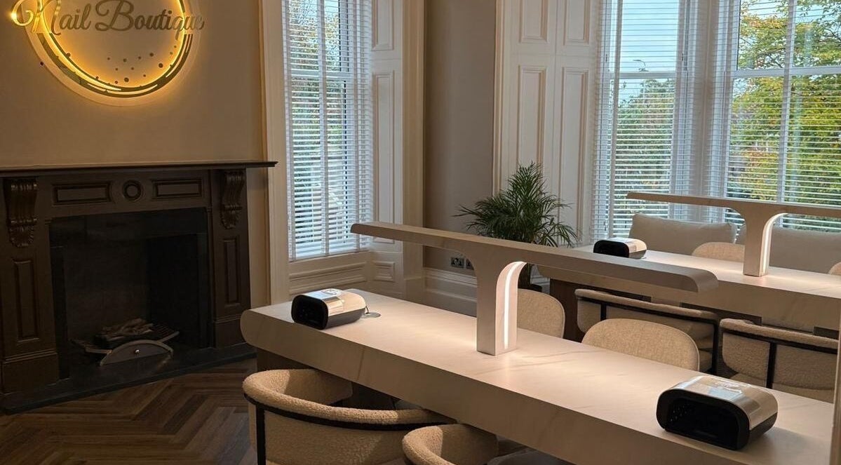 Nail boutique at Croftpark House Spa in Airdrie, Scotland, GB with modern decor and ample natural light.