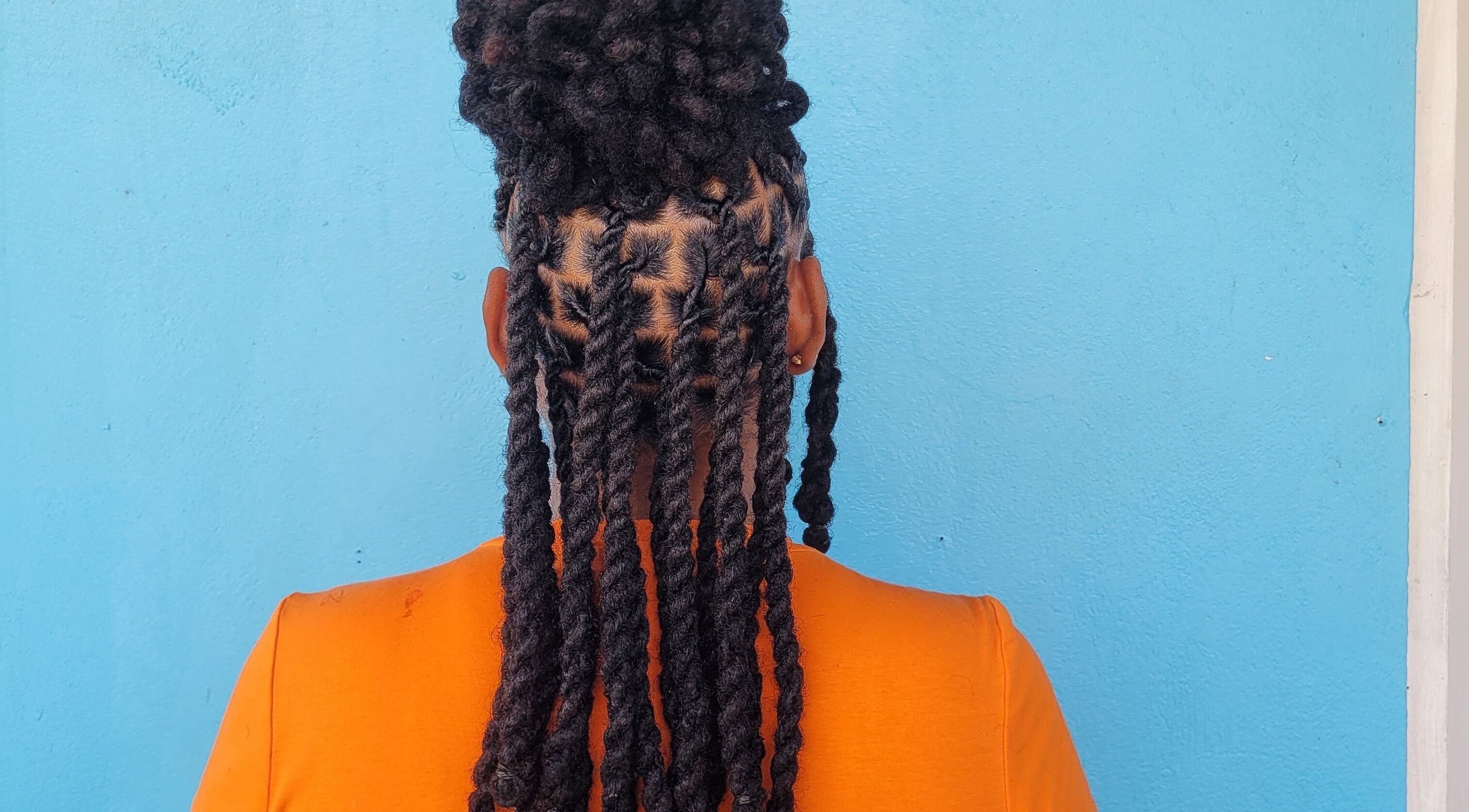Intricate braided twists showcased at The Hair Haven, DM's top beauty salon for unique hairstyling.
