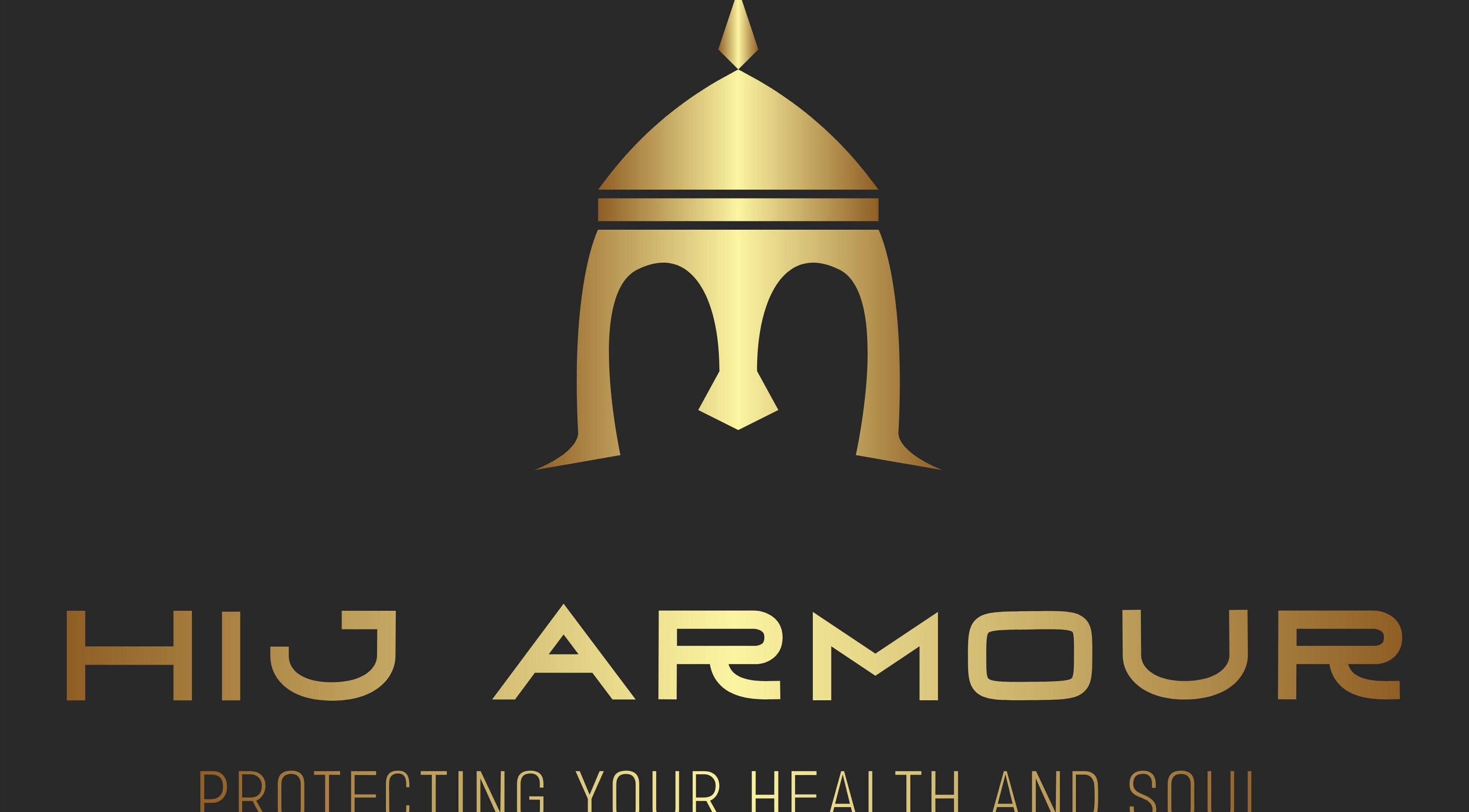 Hijarmour's logo in golden hue at Aylesbury, England, GB symbolizing health protection.