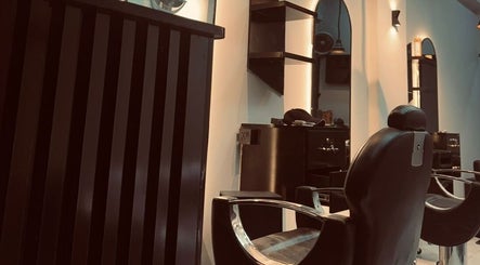 Interior view of sophisticated seating at TrimLine Salon, Karachi, Sindh, PK.