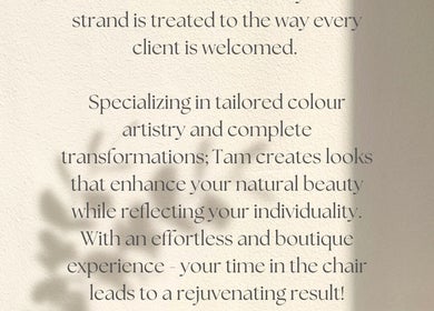 Welcome message at Tam’s Chair, Cape Town, enhancing beauty through tailored artistry.
