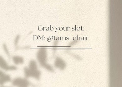 Invitation for bookings at Tam’s Chair in Cape Town, Western Cape, ZA. DM @tams_chair.