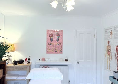 Massage therapy room with soothing decor at Gem Massage Therapy, Enfield, England, GB.