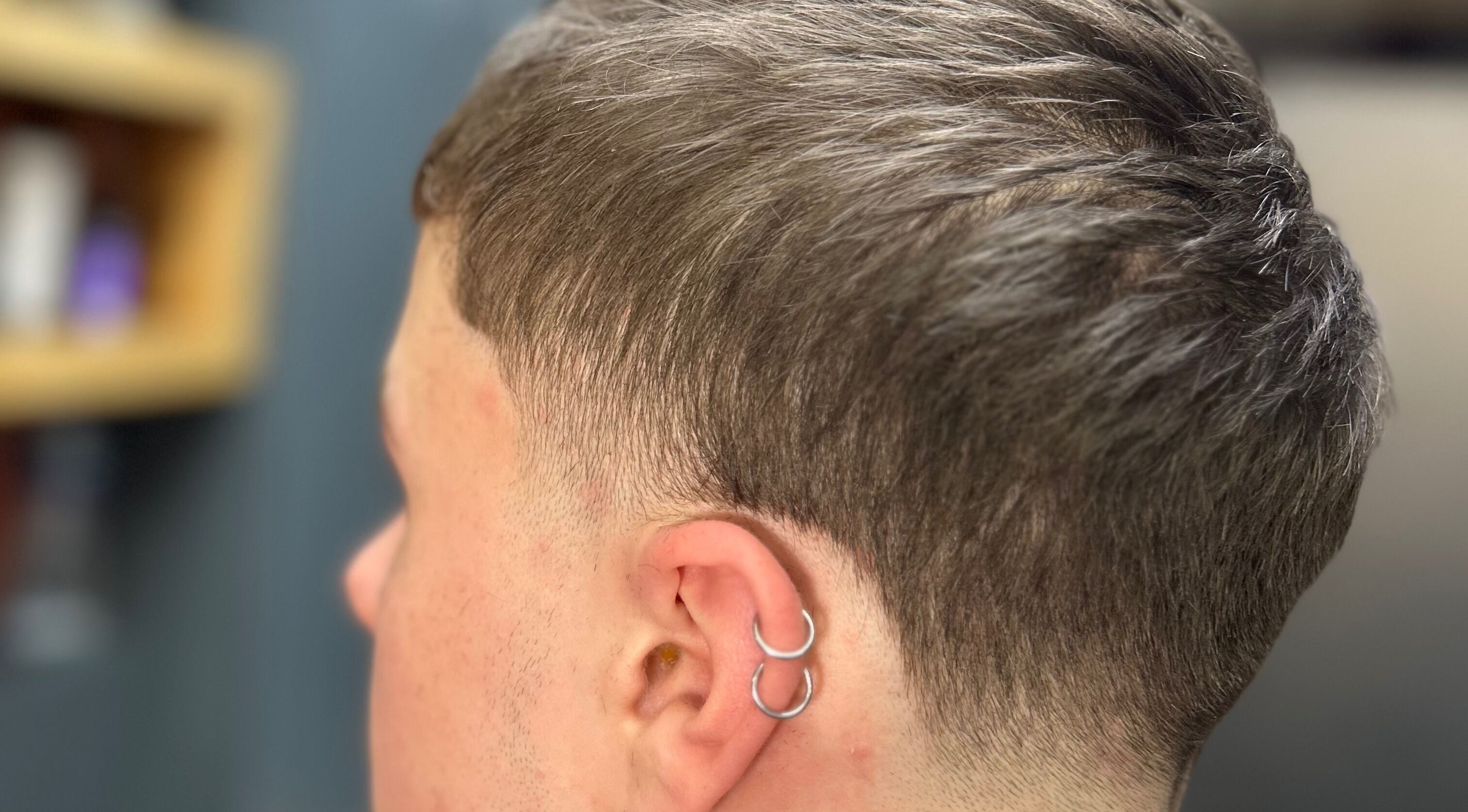 Close-up of a stylish fade haircut at WMCuts, Shrewsbury, England, GB.