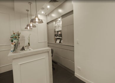 Sleek reception area at Mouda Laser & Skin Clinic in Wentworthville, New South Wales, AU.