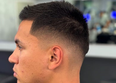 Close-up of a sleek fade haircut at Chilly.Da.Barber(of FAMA Cuts), Los Angeles, California, US.
