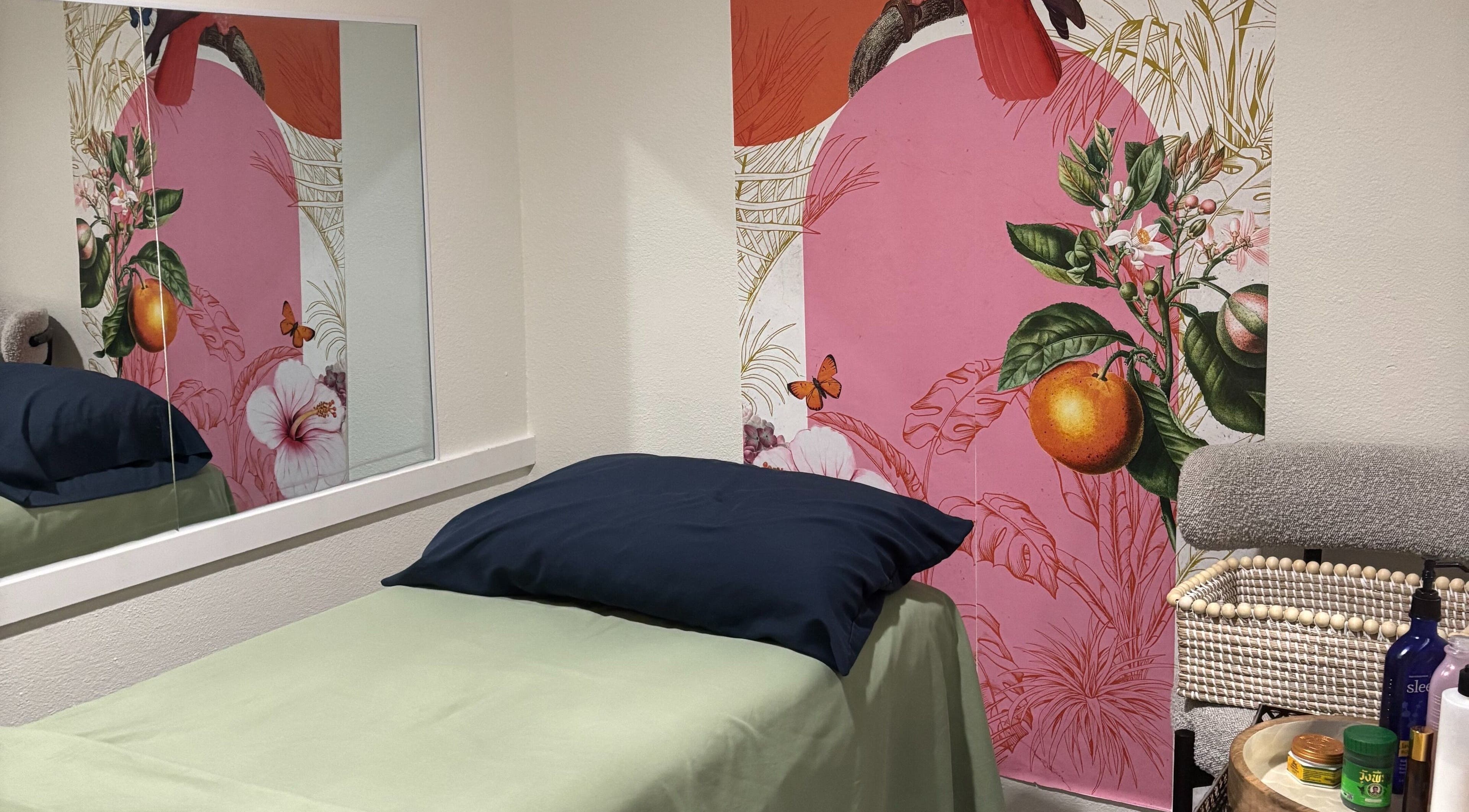 Relaxing massage room at Creative Spa & Az Siam Thai Massage, Scottsdale, Arizona, US with tropical decor.