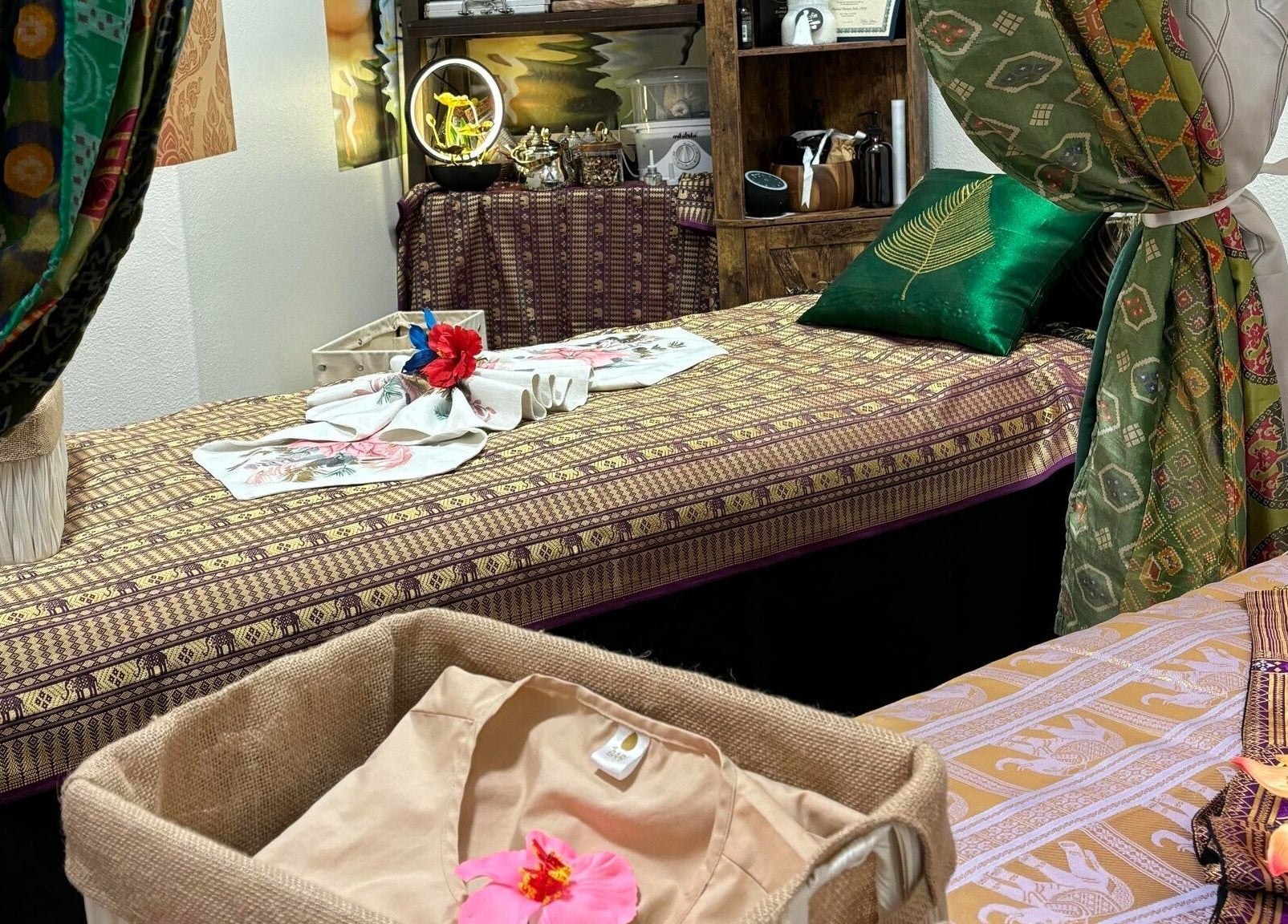 Cozy Thai massage room at Creative Spa & Az Siam Thai Massage in Scottsdale, Arizona, US, with elegant decor.