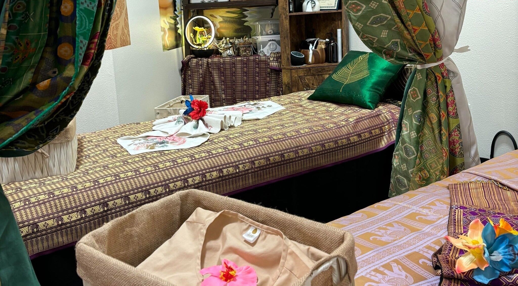 Cozy Thai massage room at Creative Spa & Az Siam Thai Massage in Scottsdale, Arizona, US, with elegant decor.