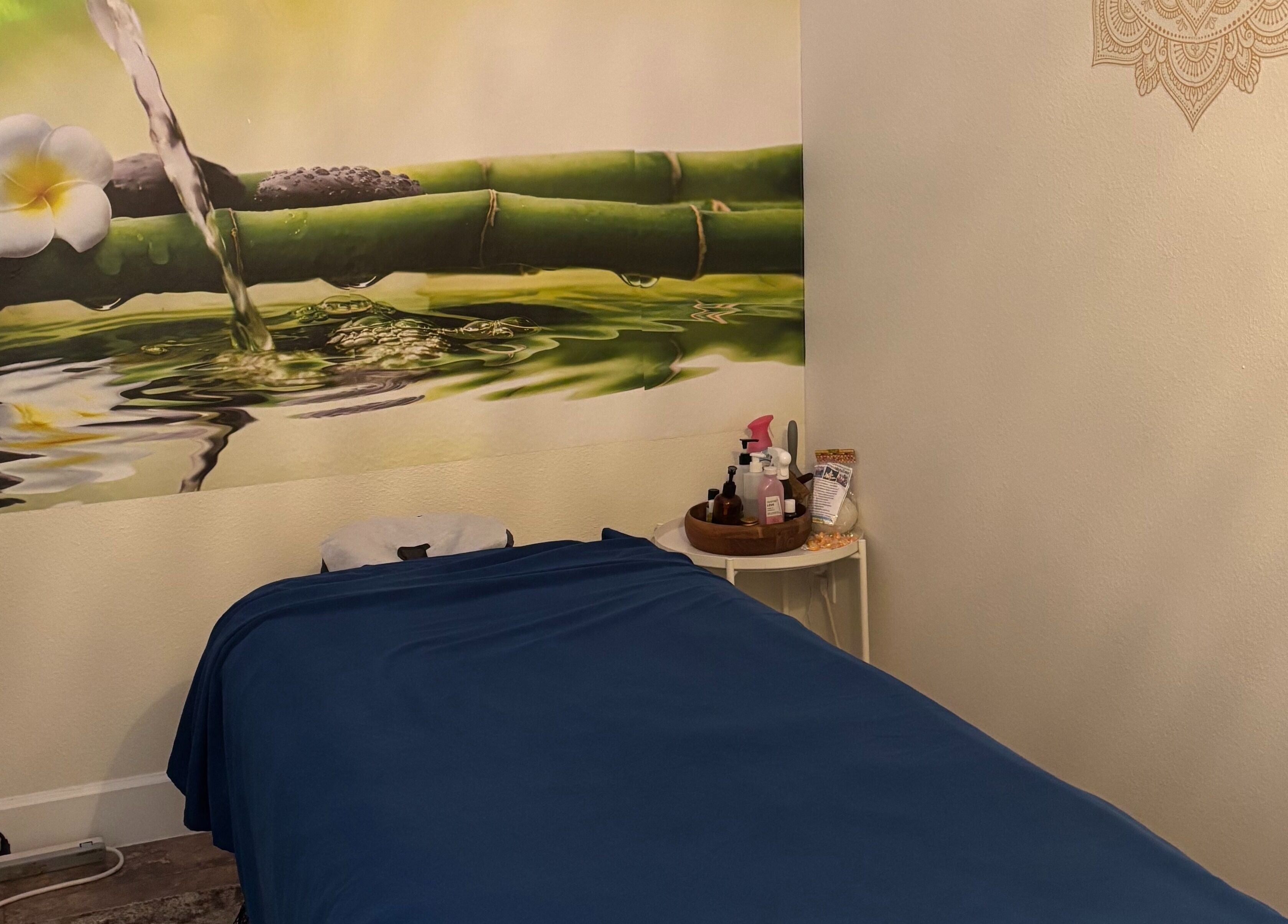 Relaxing massage room at Creative Spa & Az Siam Thai Massage, Scottsdale, Arizona, US, with calming decor.