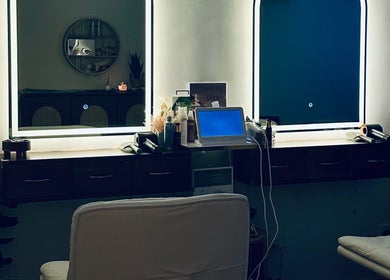 Cozy hair styling station at Oula Head Spa, Brisbane, Queensland, AU with warm lighting and modern decor.