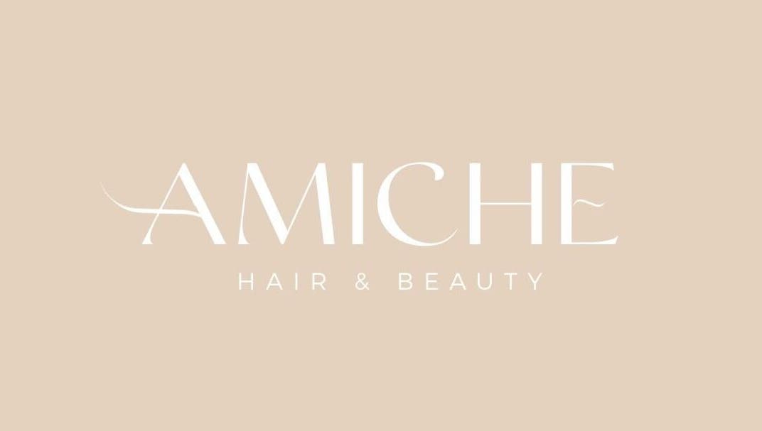 Amiche Hair and Beauty logo on beige background in Yamanto, Queensland, AU.