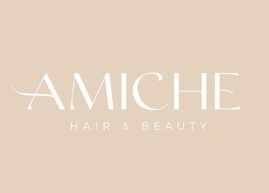 Amiche Hair and Beauty logo on beige background in Yamanto, Queensland, AU.