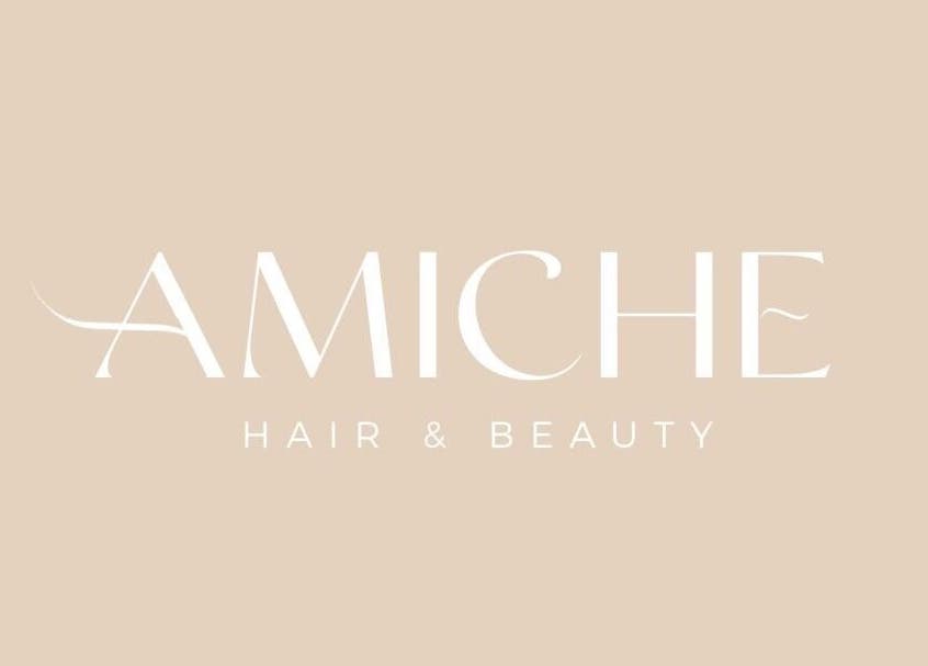 Amiche Hair and Beauty logo on beige background in Yamanto, Queensland, AU.