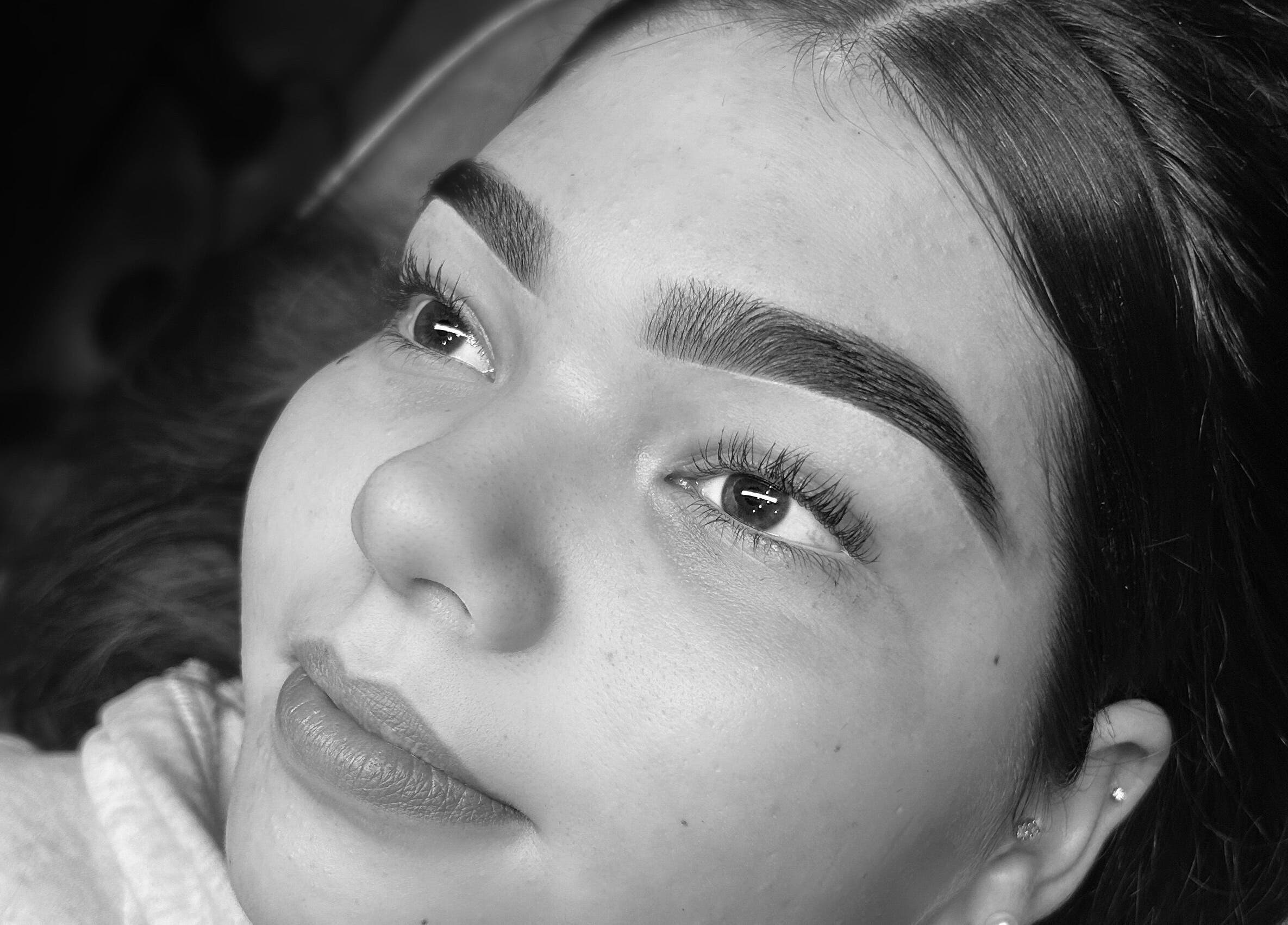 Close-up of freshly styled eyebrows at Amiche Hair and Beauty, Yamanto, Queensland, AU.