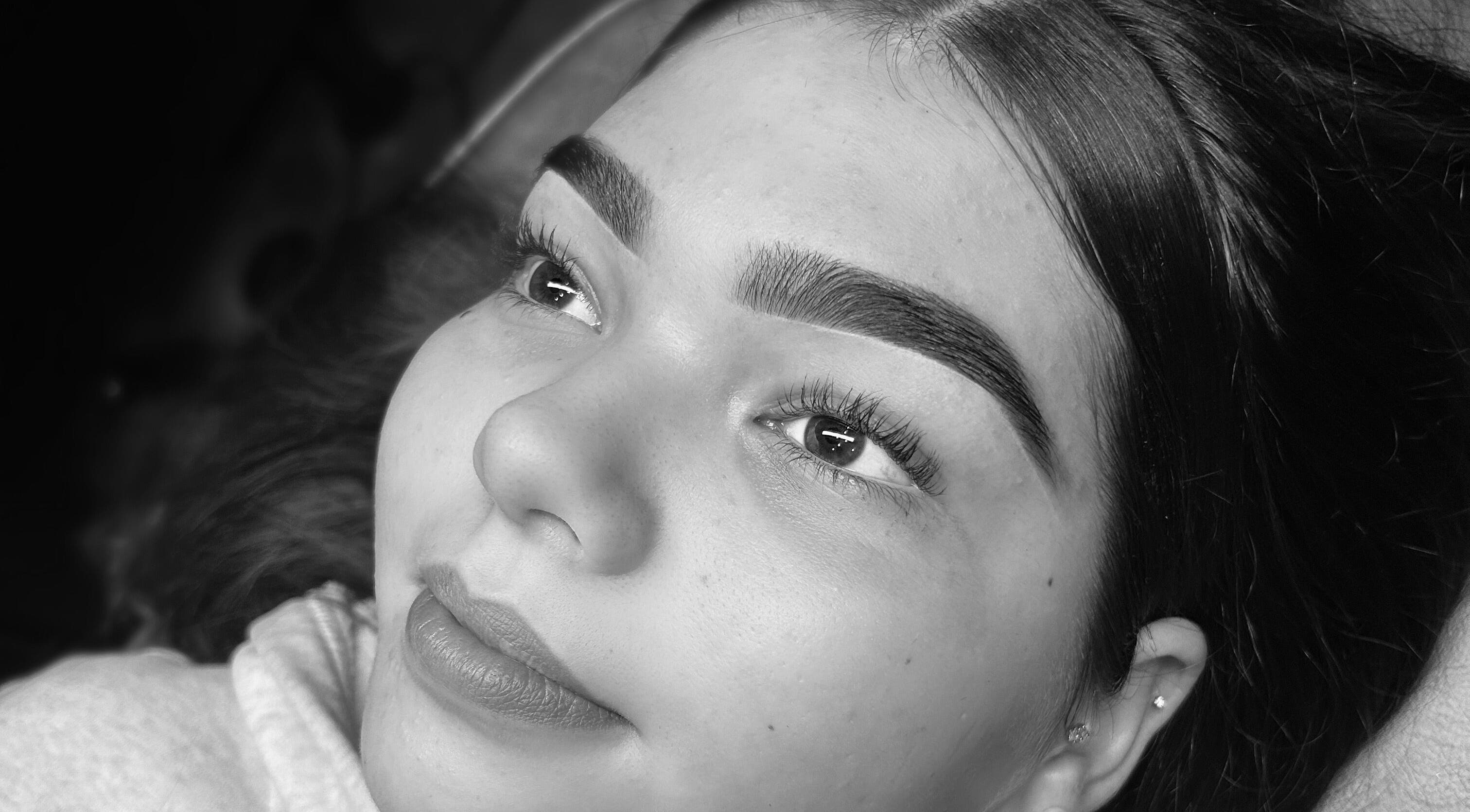 Close-up of freshly styled eyebrows at Amiche Hair and Beauty, Yamanto, Queensland, AU.