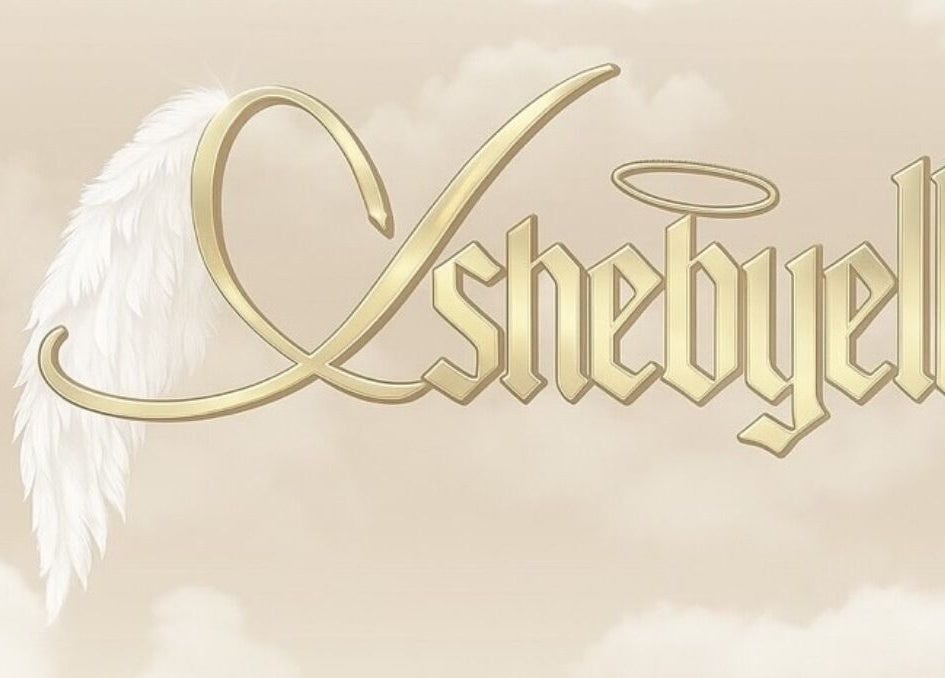 Lashedbyelll logo with golden text and feather, Nottingham, England, GB.