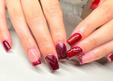Elegant red and glitter nail art by Nailed By Amii in Leeds, England, GB.