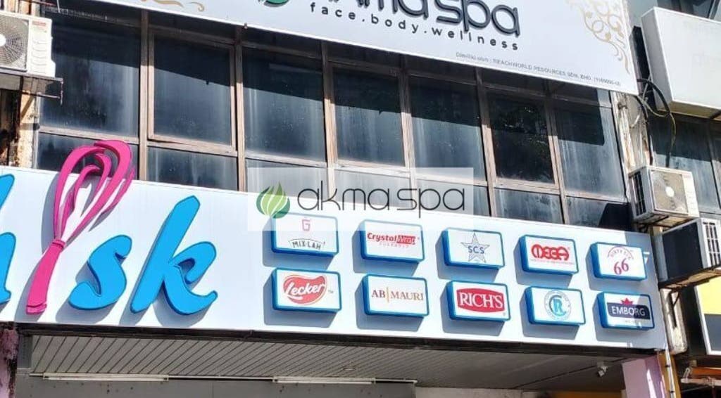 Exterior view of Akma Spa Melawati in Kuala Lumpur, showcasing its prominent entrance sign.