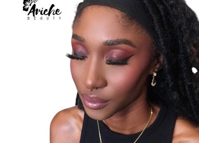 Elegant makeup at Ariche Beauty in Roseau, Saint Paul Parish, DM, highlighting vibrant lashes and smooth complexion.