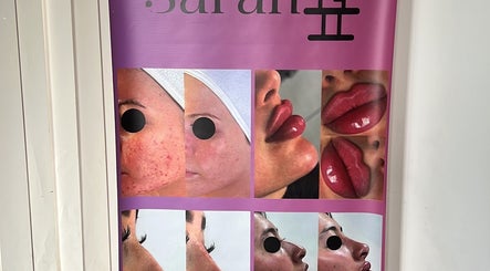 Banner at Aesthetixsbysarah Silkcorps Ltd in Wembley, England displaying beauty transformations.