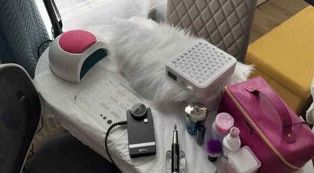 Manicure tools and UV lamp at Nails with Santa, Nuneaton, England, GB ready for a nail session.