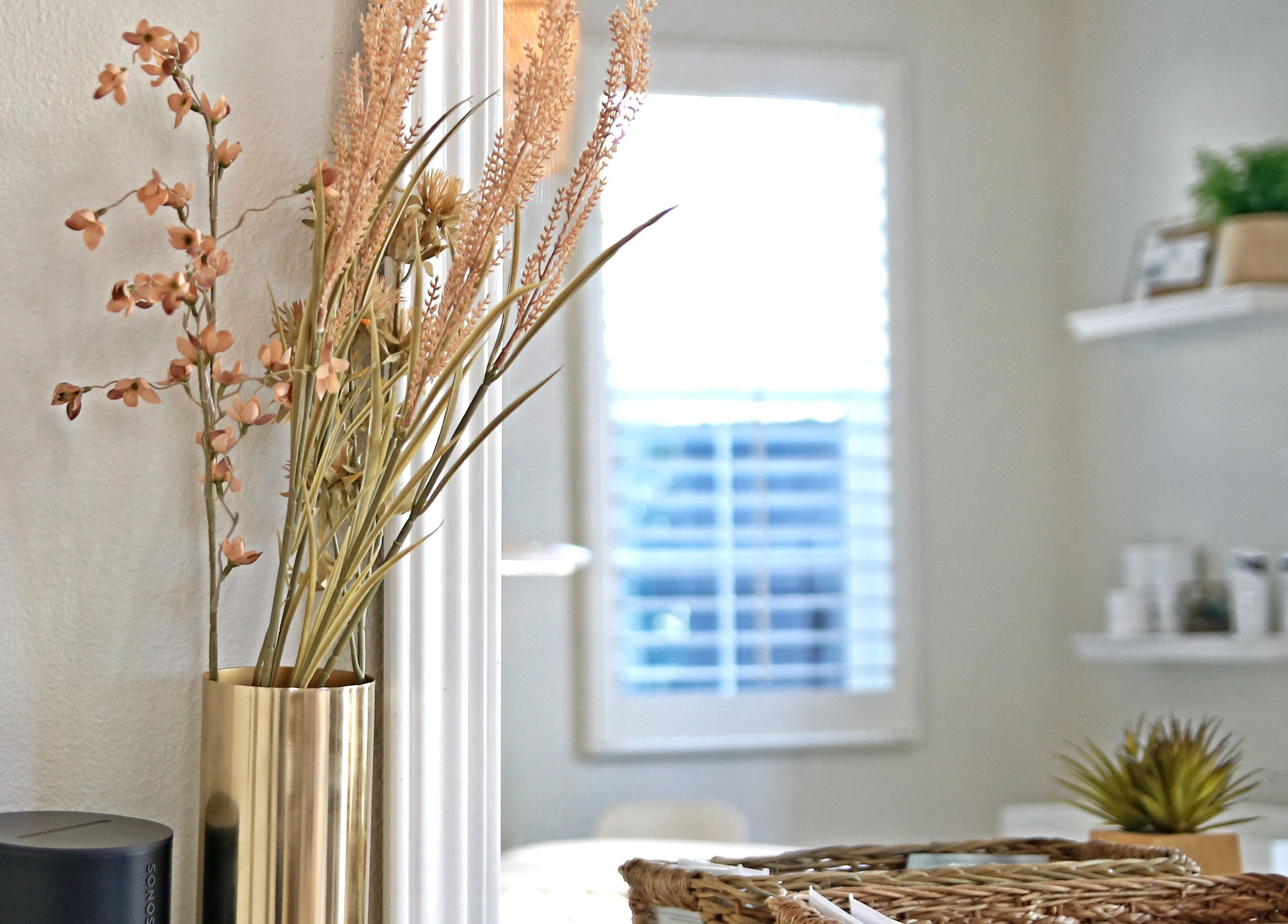 Elegant decor at Refresh Skin, Carlsbad, California, US, featuring a stylish vase with dried flowers.