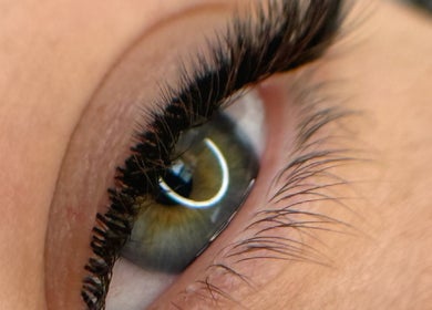 Close-up of eye with lush lashes at Bairbeauty, Chudleigh, England, GB.