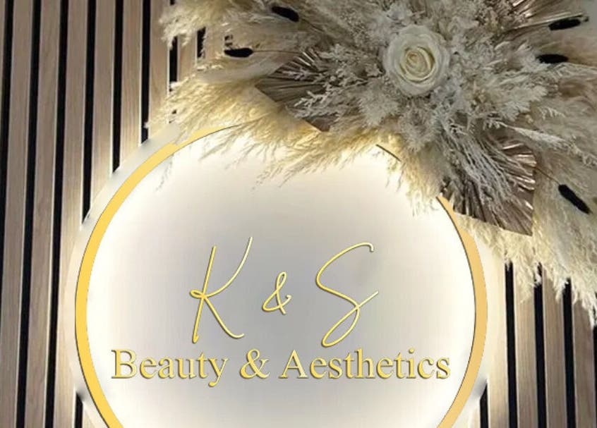 K&S Beauty & Aesthetics logo with floral decor at their Redditch, England, GB location.
