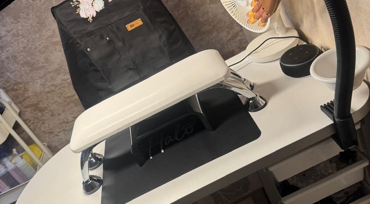 Nail station at K&S Beauty & Aesthetics, Redditch, England, GB, featuring a modern manicure setup.