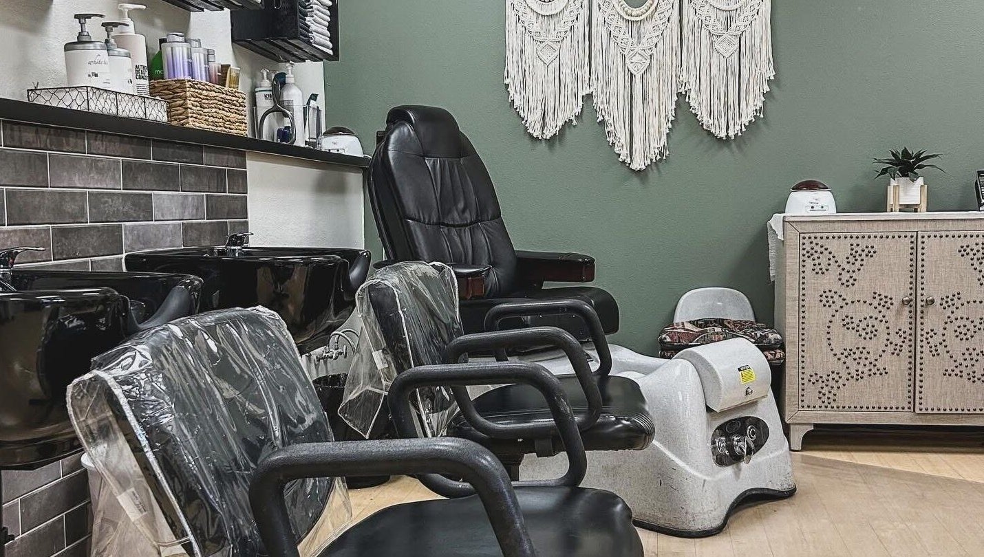 Modern salon chairs and pedicure station at KT Perfectly Polished, Hurricane, Utah, US.