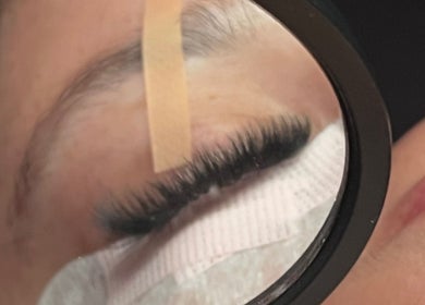 Closeup of eyelash extensions at Eye Candy Lashes in Barrie, Ontario, CA.