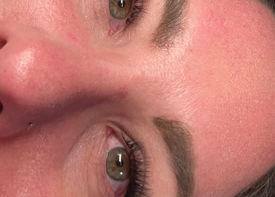 Close-up of eyebrow and lashes at Eye Candy Lashes, Barrie, Ontario, CA.
